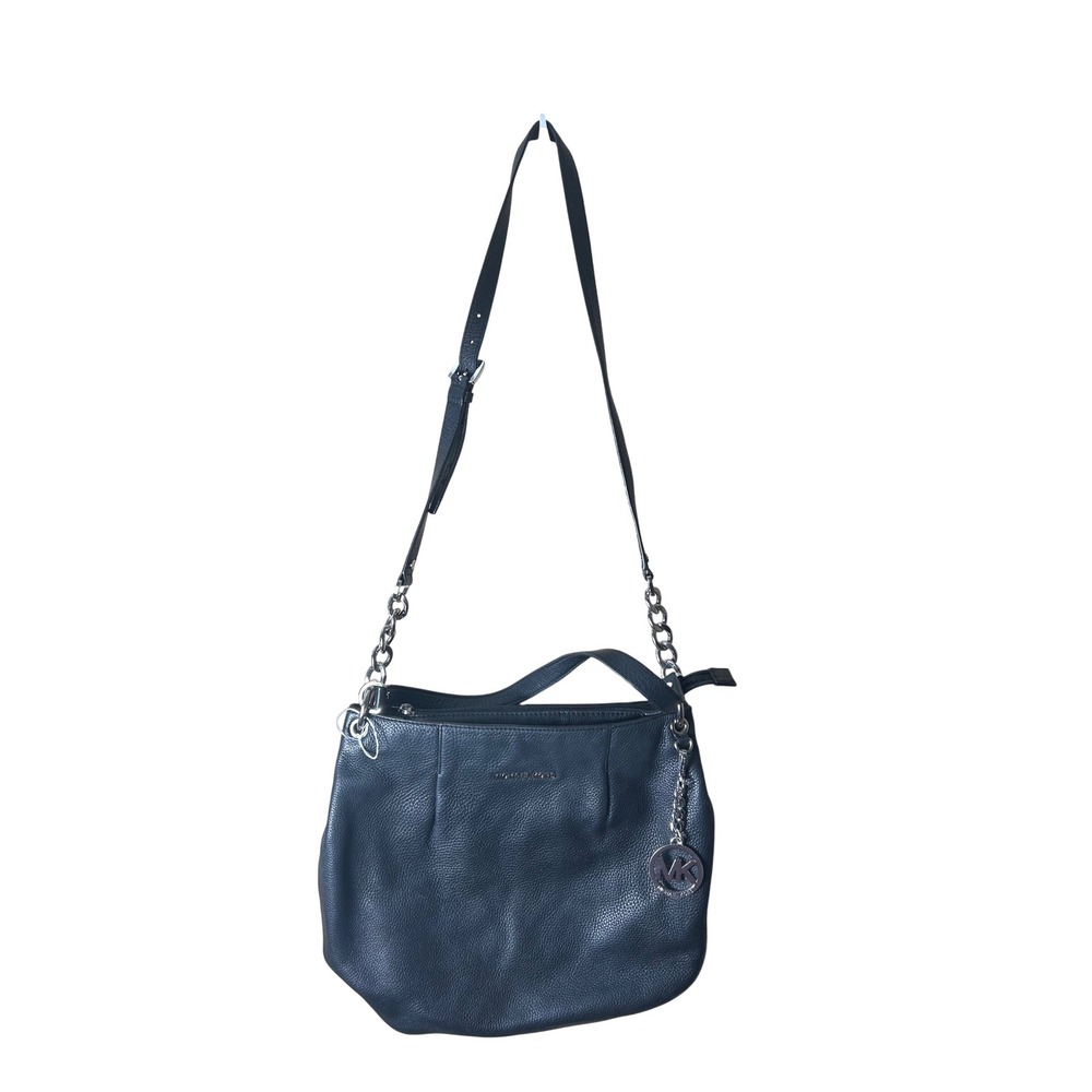 Michael Kors Black Leather Shoulder Bag Hobo Handbag Chain‎ Detail Charm - Picture 2 of 8